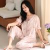 Tencel cotton pajamas women's summer short-sleeved trousers 1011 new mother foreign high-end loungewear set