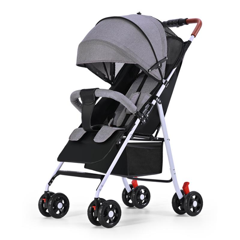 Lightweight Foldable Baby Stroller, Four-Wheeled, Convertible for Sitting or Lying, One-Button Fold Portable Design