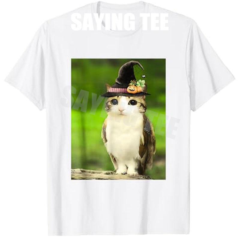 Meowl Wizard Cat Owl Funny Meme Halloween Costume Cat Witch TShirt Girls Fashion Y2k Magical Kitty Owl Graphic Outfit Novelty