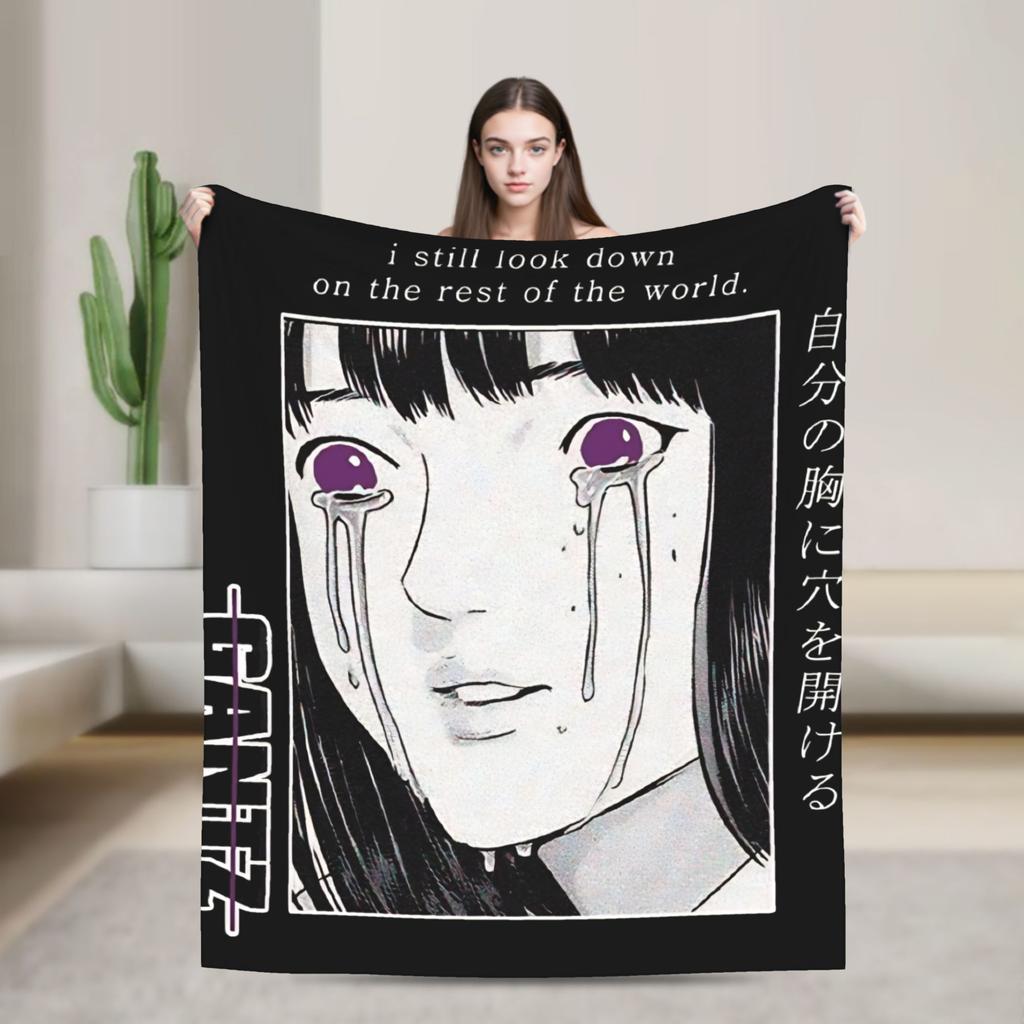 GANTZ ANIME BLACKWHITE and RED Blanket Quality Warm Soft Throw Blanket Winter Students Outdoor Aesthetic Bedspread