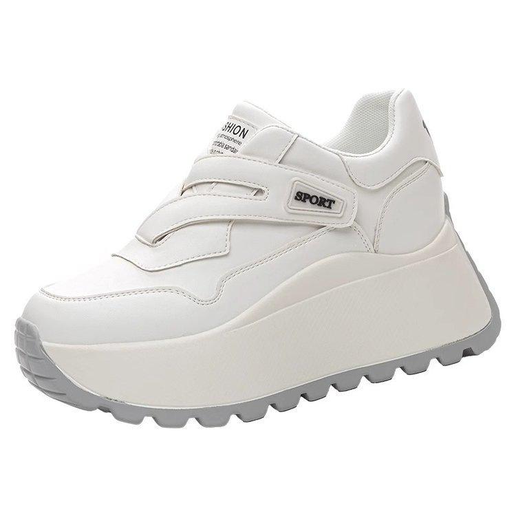 2025 autumn new 8cm muffin thick sole height increase women's single shoes Korean version versatile round head casual little white shoes women