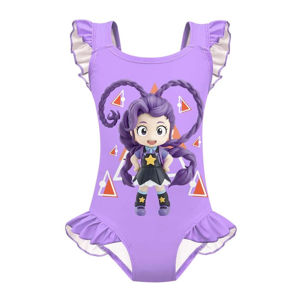 20892 Kids Girls Lily Lovebraids Print Ruffle Anime Cartoon Swimsuit Swimwear 100cm фиолетовый