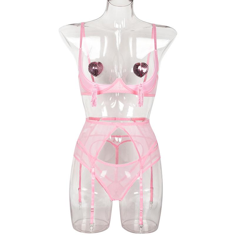 Sexy Erotic Set Open Bra + Back Open Panty Underwear Set Sensual Intimates Women Sexy Garter Kit Tassel Lingerie Set