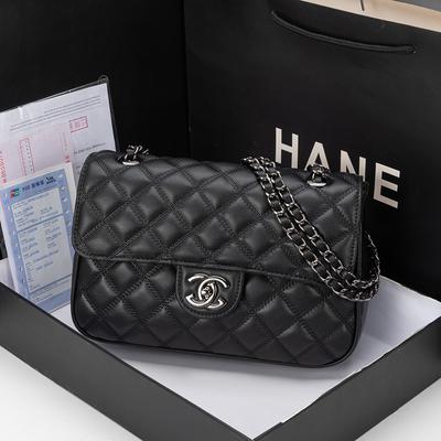 Xiaoxiangfeng Genuine Leather Women's Bag Grid Chain New Fashionable Versatile Shoulder High-end Feeling Classic Crossbody