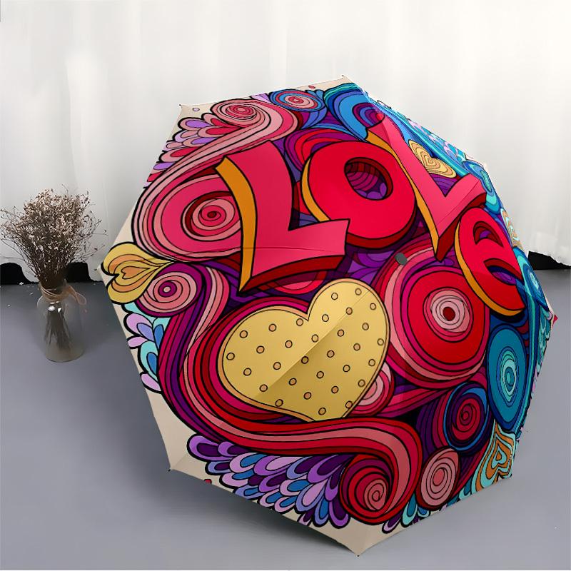 1pc Love, Heart Automatic Open, Sturdy Iron Frame, Compact Folding Design, All-Season Portable Umbrella for Women & Men yy250801130
