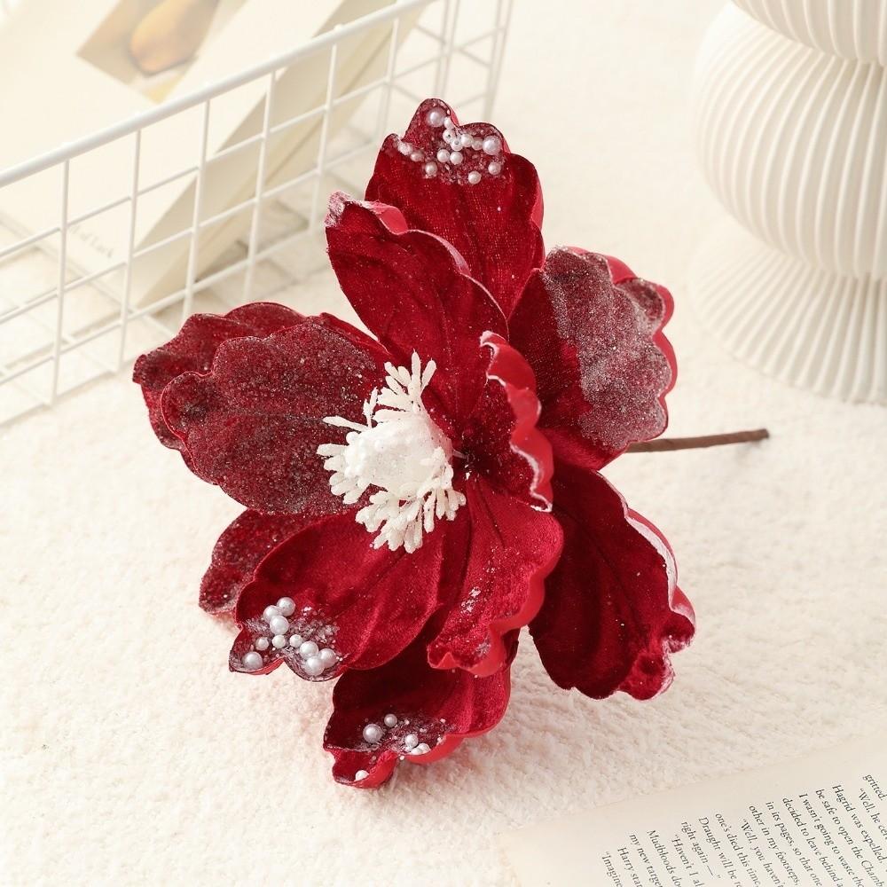 Lifelike Artificial Poinsettia Picks Sequin Fake Christmas Flowers New Year Decor