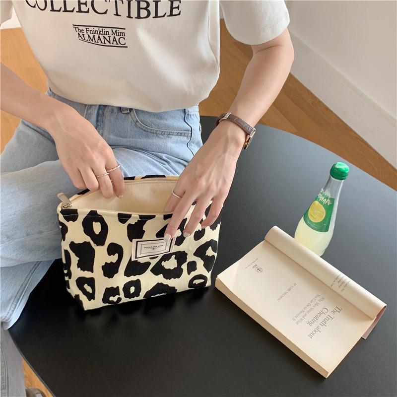 Borsa da cosmetico da donna con stampa leopardata rosa, pochette piccola retrò da donna, borse da viaggio, astucci per matite da scolara