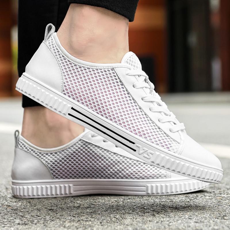 Fashion Spring Casual Men's Shoe Series Features Split Leather and Breathable Cushioned Shoes with Mesh, Sizes 37-46