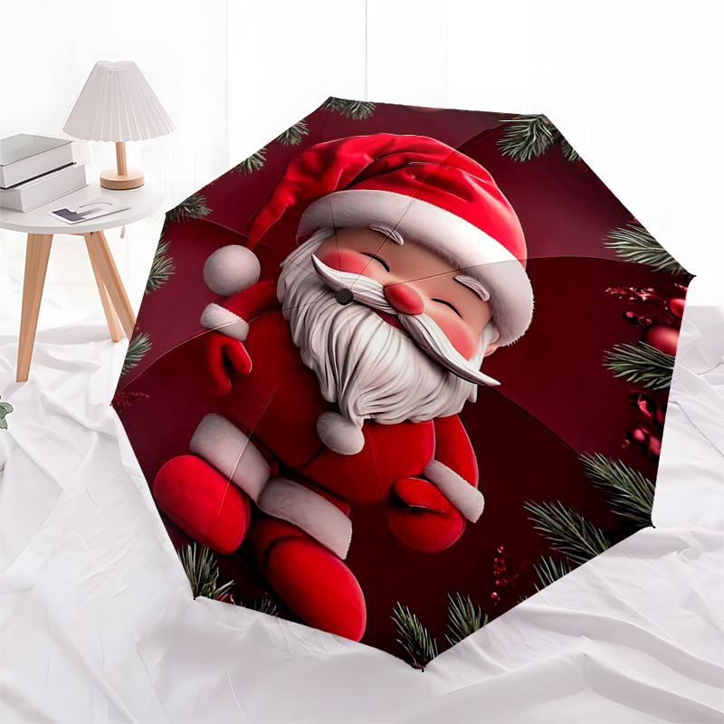 1pc Christmas Santa Claus Design Automatic Opening/Closing Umbrella, Portable Three-Fold Design with 8-Bone Iron Frame, Perfect for Outdoor Use, Festi