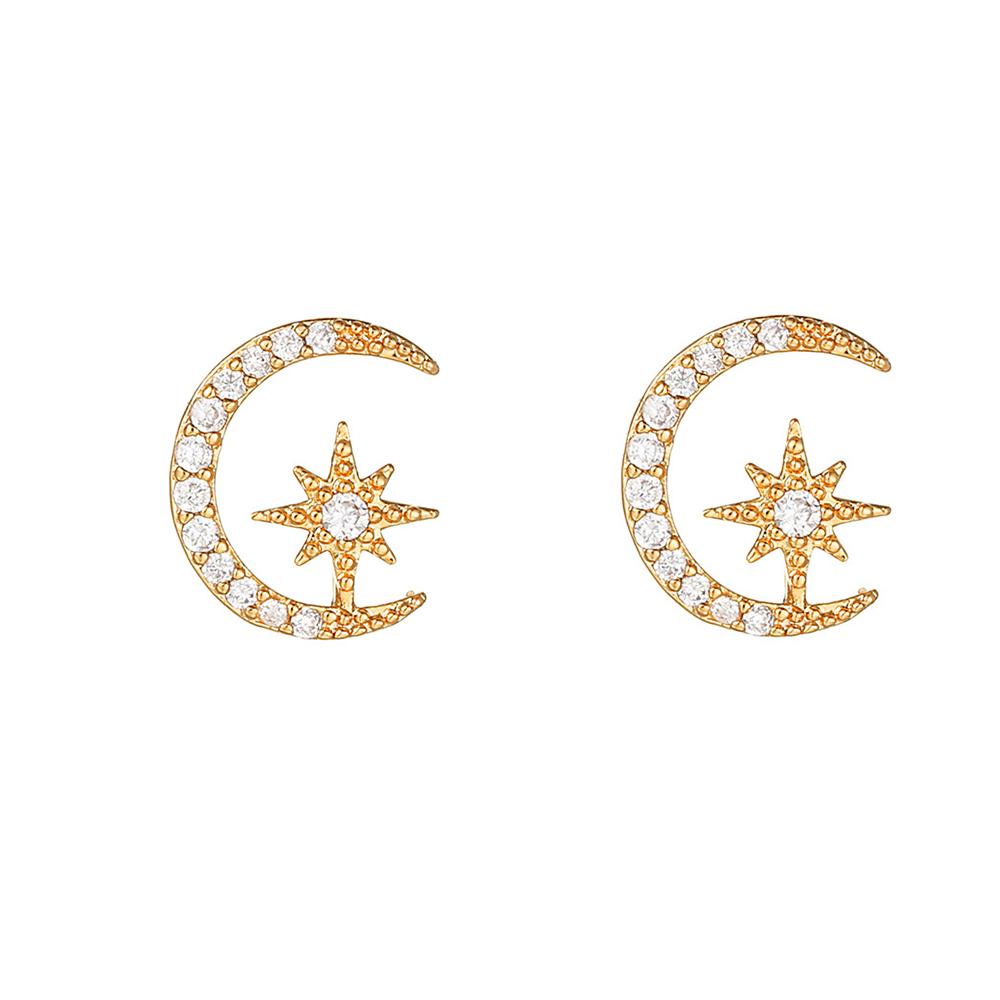 New Design Stainless Steel Cubic Zirconia Chain Stud Earrings For Women Star Moon Cartilage Earring Piercing Jewelry