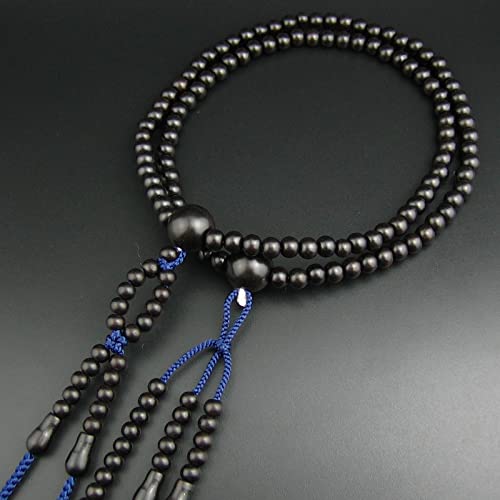 Myorenka Prayer Beads, Nichiren Sect, Men's, 12-inch, Ebony, Tassel, Authentic Style, 108 Beads, with Prayer Bead Pouch, Natural Wood, Suitable for Fu