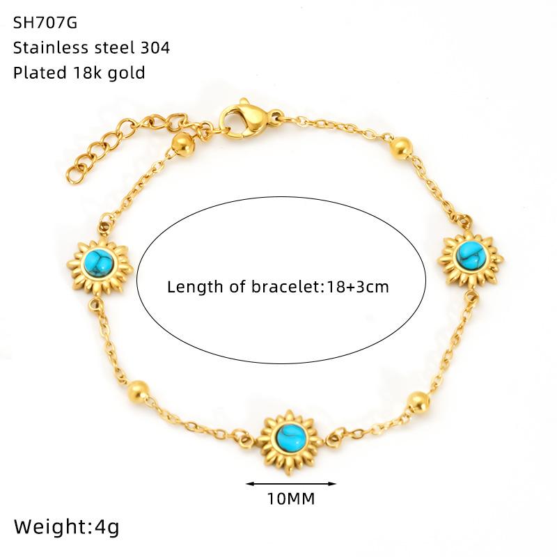 Sunflower Plated Blue Turquoise Zircon High-End Simple Jewelry Bracelet