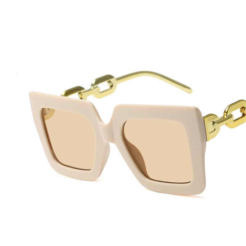 Retro Square Personalized Oversized Frame Chain Sunglasses Women Fashion Vintage Sun Glasses  Femme