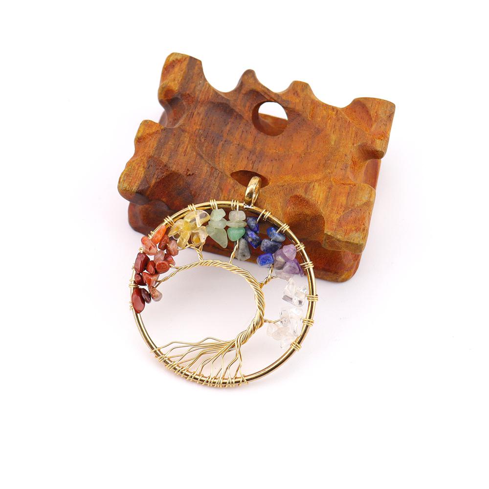 Rainbow Life Tree Pendant Necklace with Natural Crystal Crushed Stone Wire-Wrapped Design, N739.