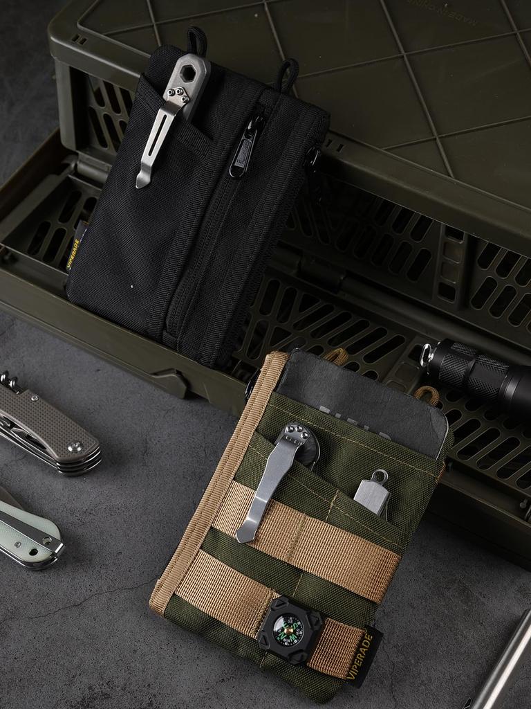 VIPERADE VE18N EDC Pocket EDC Organizer Pouch for 4 EDC Slots and 2 Zipper Pockets Multi Tool Pocket Slim EDC Wallet EDC Pocket Organizer Pouch for