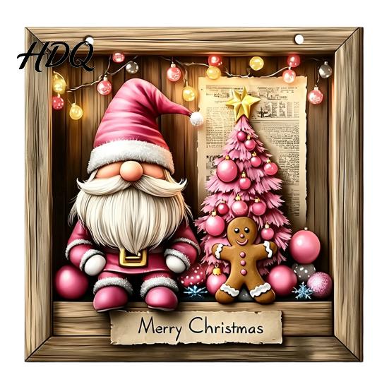 Traditional Xmas Tree Embellishments Wooden Christmas Hanging Pendant Snowman/Santa Claus/Gnome Ornament with Farmhouse Style Festive Signs Hemp Rope