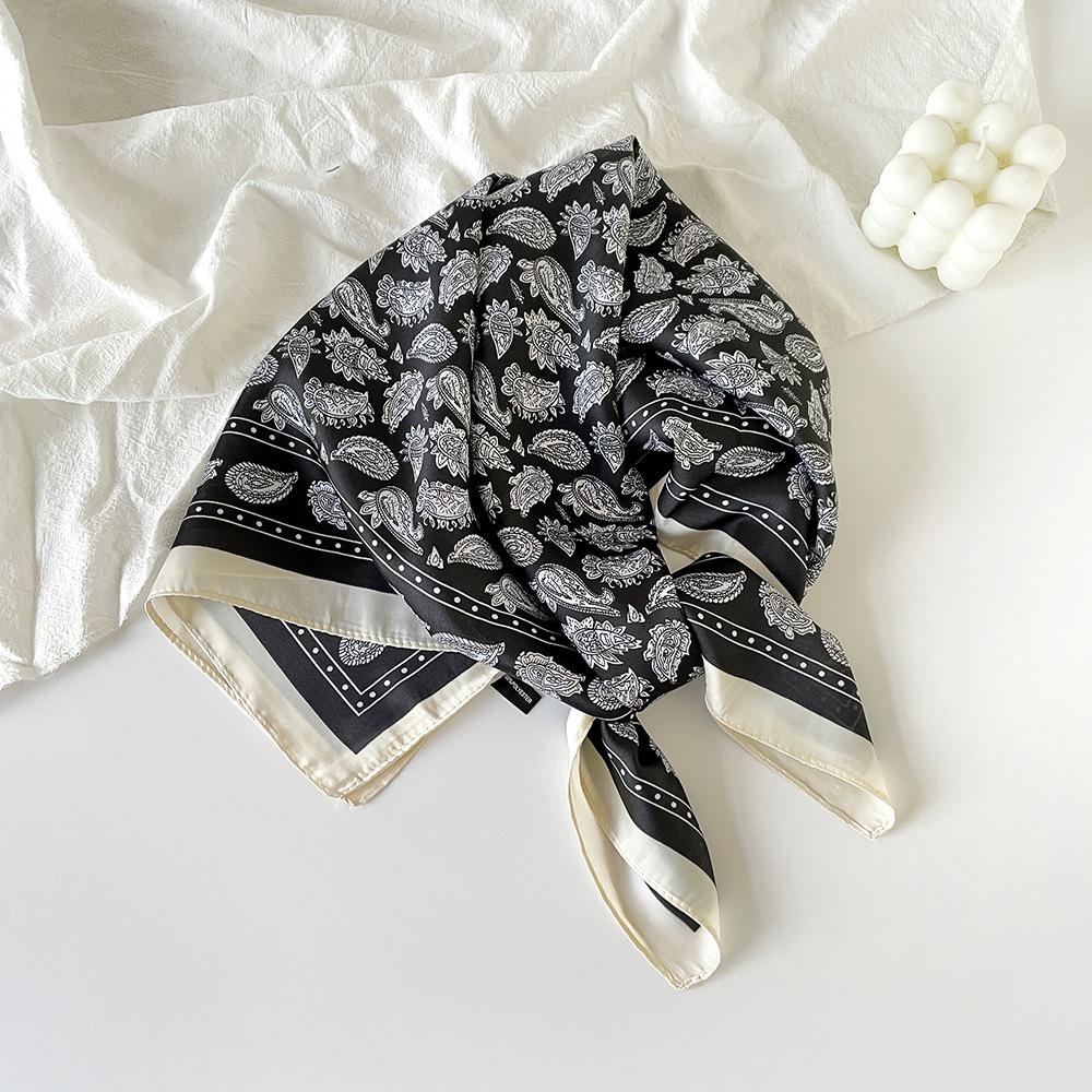 71Cm Silk Scarf Women's High-end Sense European and American Hot-selling Printed Fashion Scarf Retro Paisley Cashew Flower Satin Square Scarf