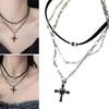 Statement Gothic Crosses Necklace Vintage Punk Crosses Necklace with Multi Layer Chains for Fashion Enthusiasts