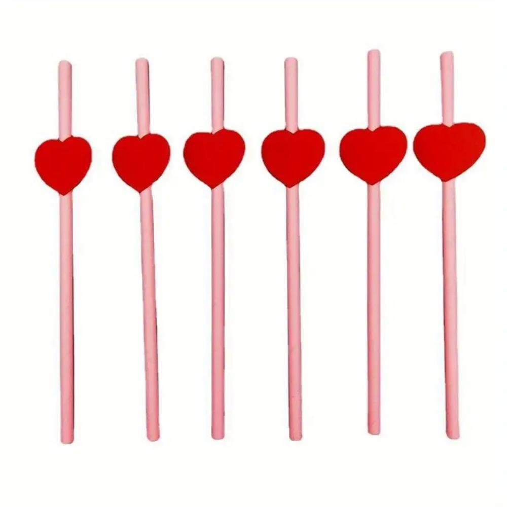 20Pcs Degradable Heart Paper Straws Pink/yellow Disposable Drinking Straw  Bar