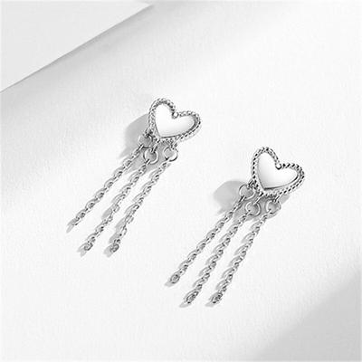 925 Sterling Silver Tassel Long Chain Heart Drop Earring for Women Girls Wedding Party Elegant Jewelry