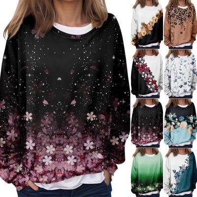 Women's Casual Fashion  Vintage Printed Long Sleeve O-Neck Sweatshirt Layer Pullover Top