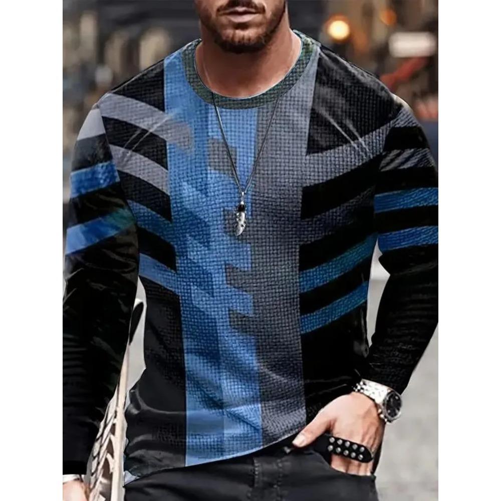 Spring Autumn Fashion Comfortable Loose Soft Casual Versatile Round Neck Long Sleeve T-shirt Creative Fun Animal Geometry 3D Printed Men's T-shirt