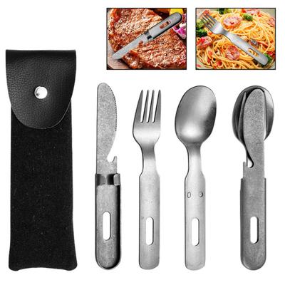 Tableware with Storage Bag Multi-functional Rust-proof Stainless Steel Camping Picnic Spoon Fork Cutter Kit Picnic Supplies