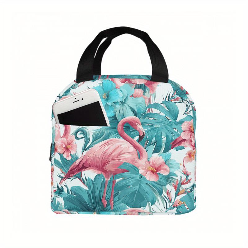 1pc 2D Printing Flamingo And Tropical Plant Pattern Universal Work Lunch Bags for Both Men And Women - Small-Sized Adult Lunch B