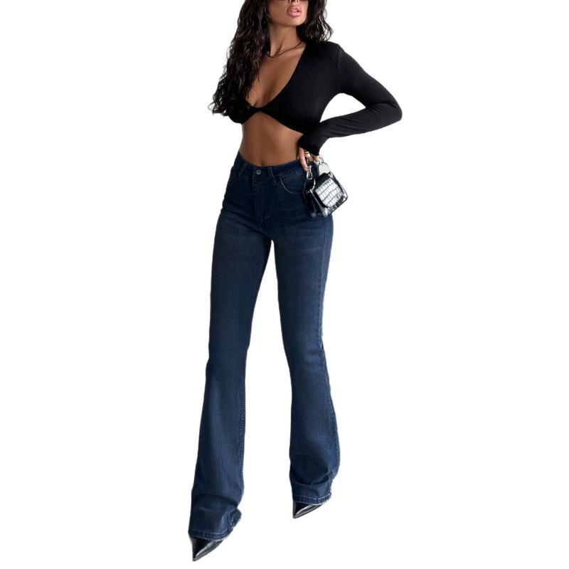 2026 Womens Slim Fit Flared Denim Jeans Casual Streetwear Office Chic Mid-Rise Stretch Cotton Pant