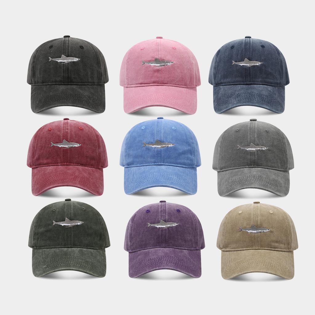 Vintage Haifisch Baumwoll-Baseballkappe Mit Stickerei Für Streetwear Und Sonnenschutz