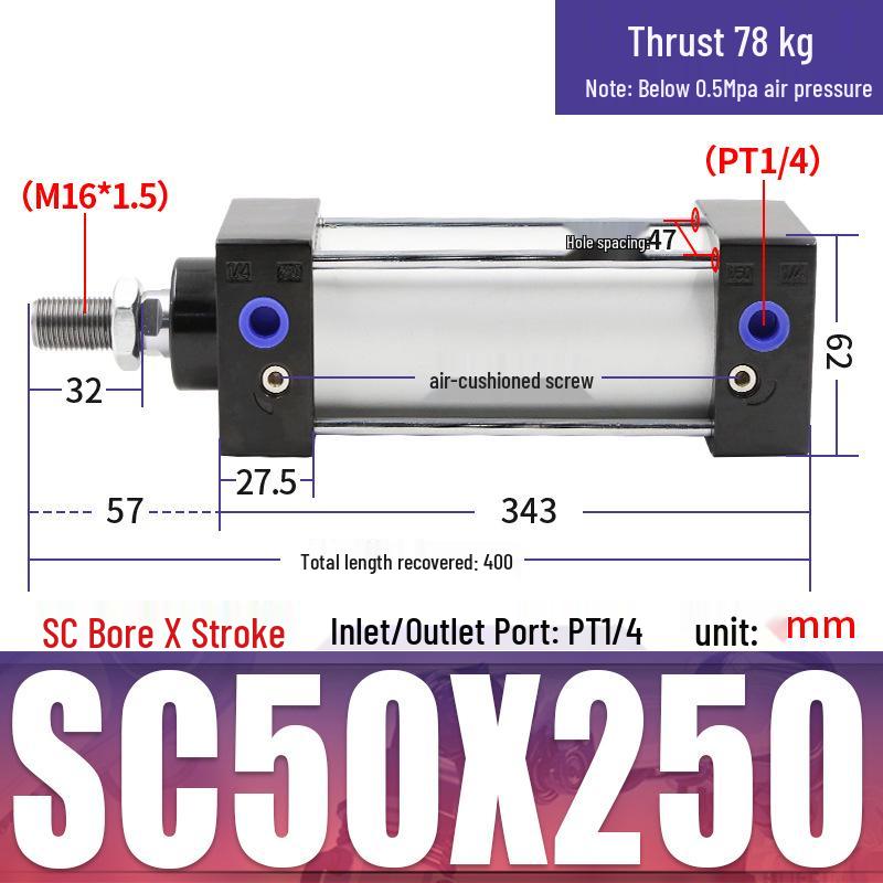 SC63 High Thrust Small Pneumatic Cylinder, Model SC40/50/80/100*125X150X200X500-S