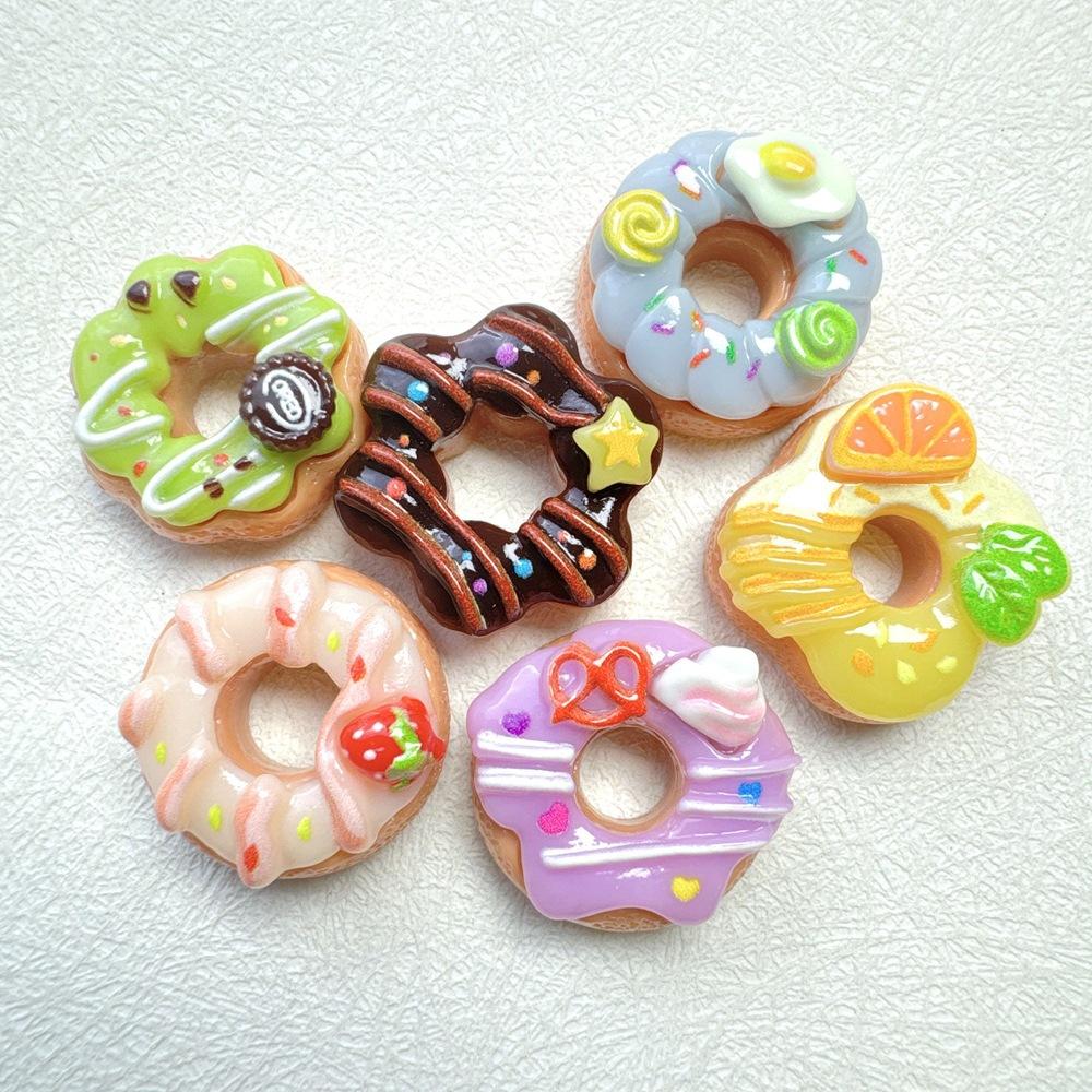 6pcs Simulation Fruit Donut Resin Accessories Cute Miniature Fake Food DIY Crafts Phone Cases Jewelry Making Decoration Supplies
