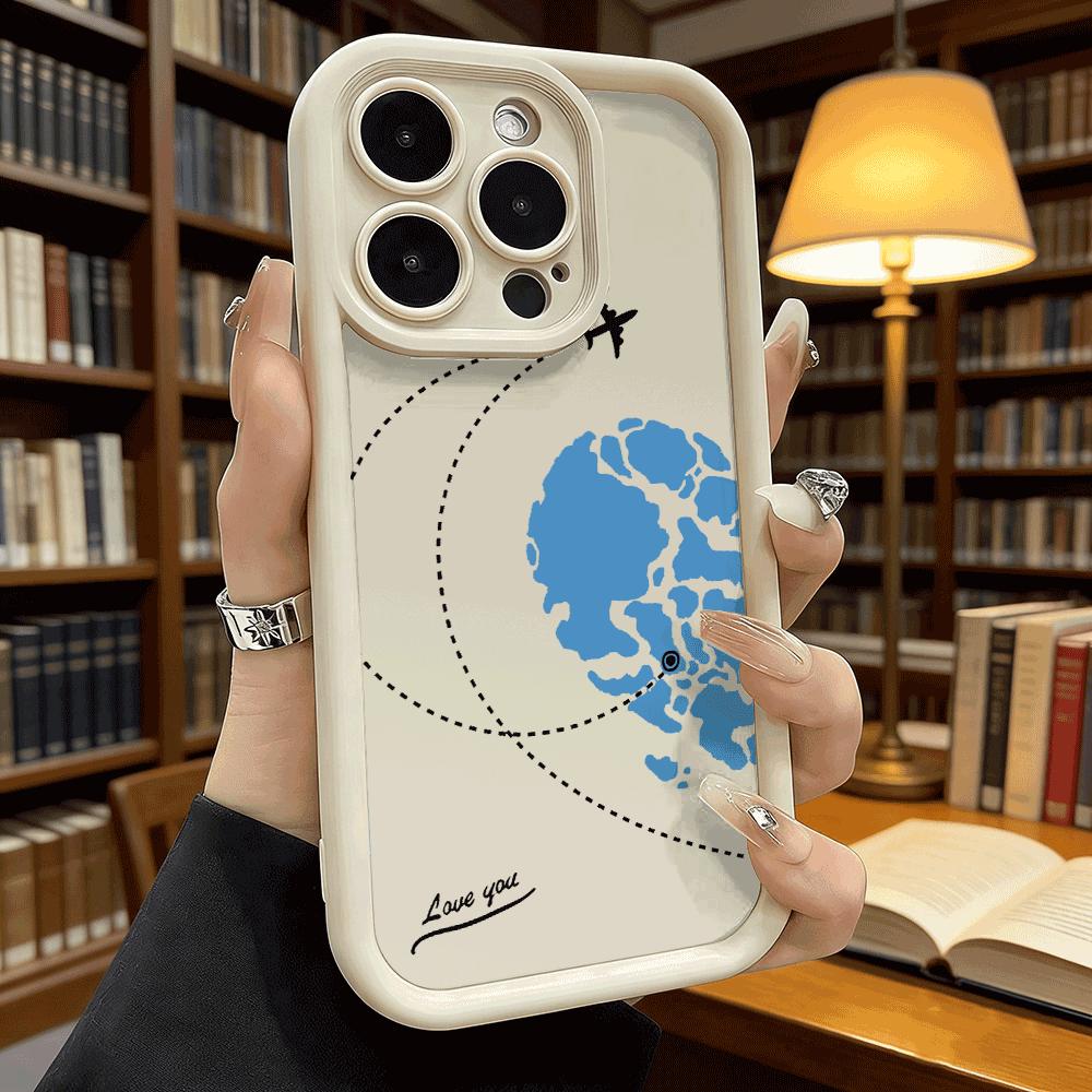 Airplane Travel Map with Love You Soft TPU Phone Case for iPhone 17 16 15 14 13 12 11 Pro Max Plus Shockproof Anti-Slip Cover