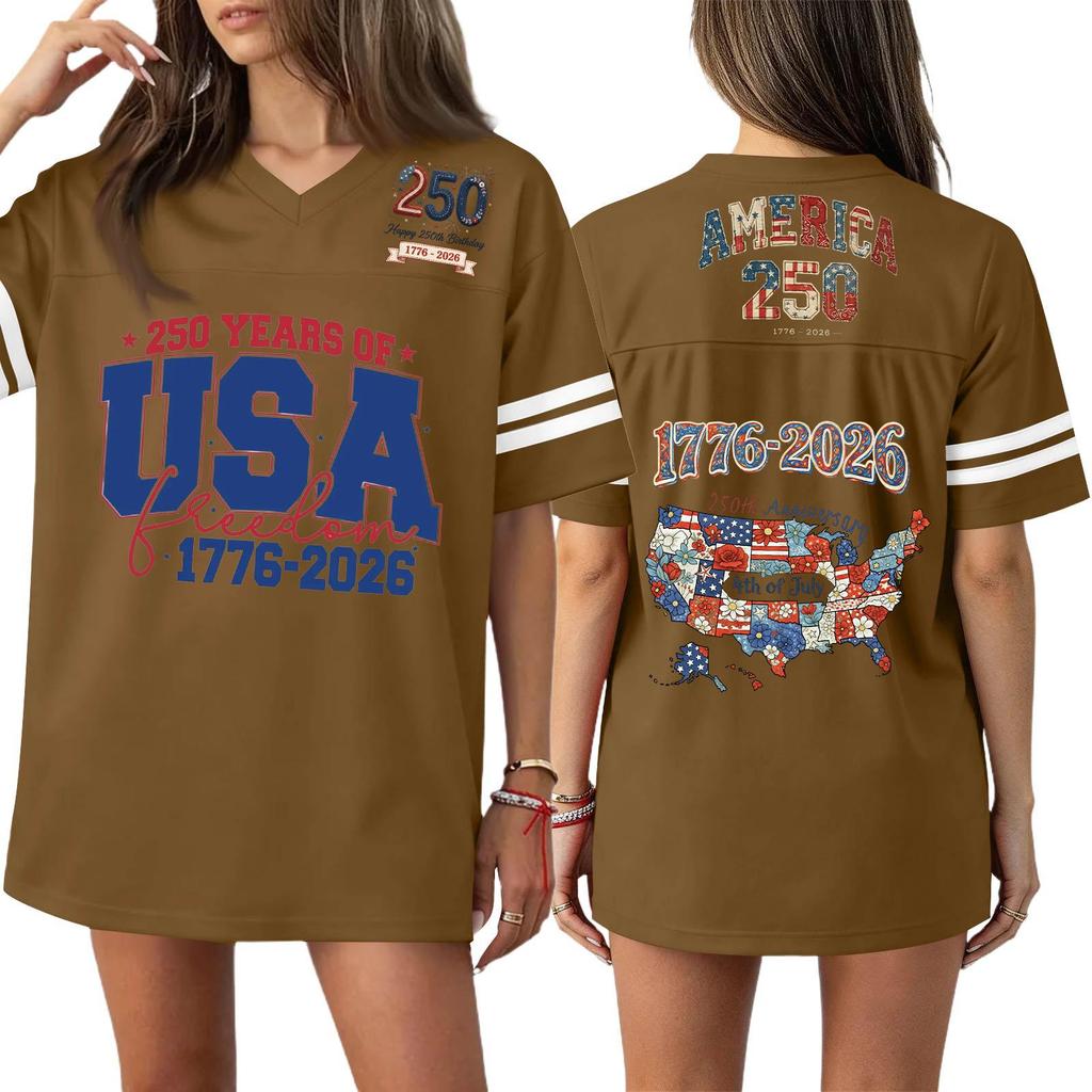 Damen Casual Mode V-Ausschnitt Sport Unabhängigkeitstag Druck Kurzarm Sport T-Shirt Top