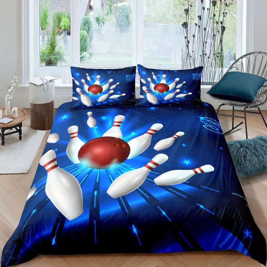Bowling Bedding Set, Sports Games Comforter Cover Twin Full Size For Kids Boys Girls Children Confetti Colorful Duvet Cover Set
