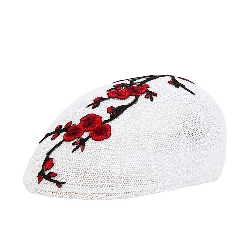 Beret female summer embroidery flower shading breathable tide hat Chinese style square dance hat