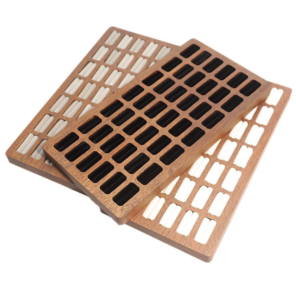 High Quality Wooden Jewelry Display Tray 20 30 42 Slots Ring Organizer Tray Solid Wood Jewelry Ring Storage Display Custom Logo