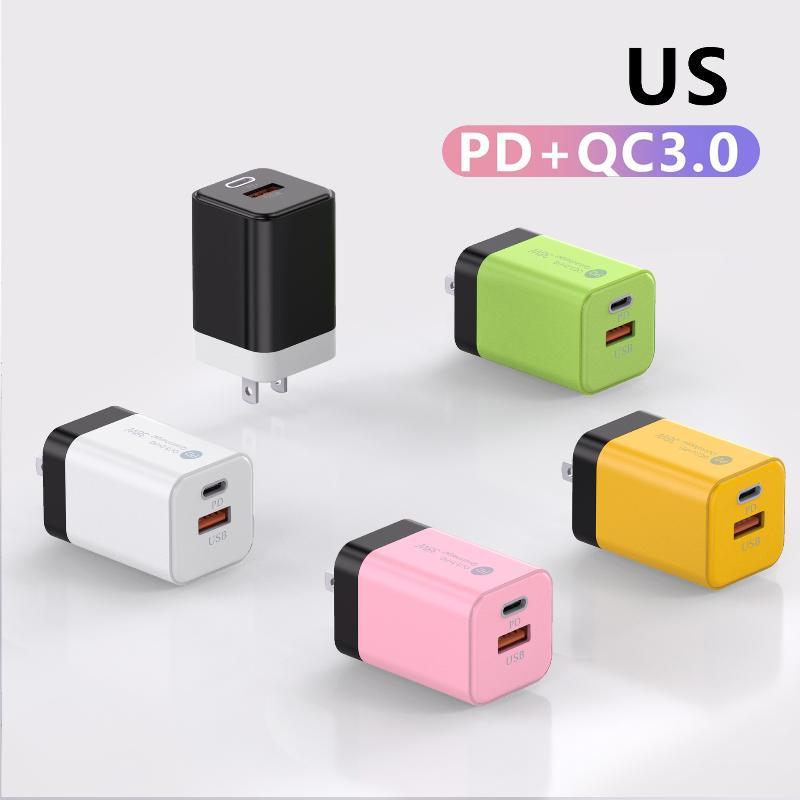 20W US Fast Wall Charger Dual PD USB Ports High Speed Charging for Smartphones Tablets Earbuds Small Digital Devices