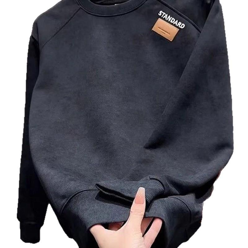 Koreanischer Stil Schlanke Passform Samt Langarm Rundhalsausschnitt Schweres Sweatshirt für Herren - Herbst/Winter
