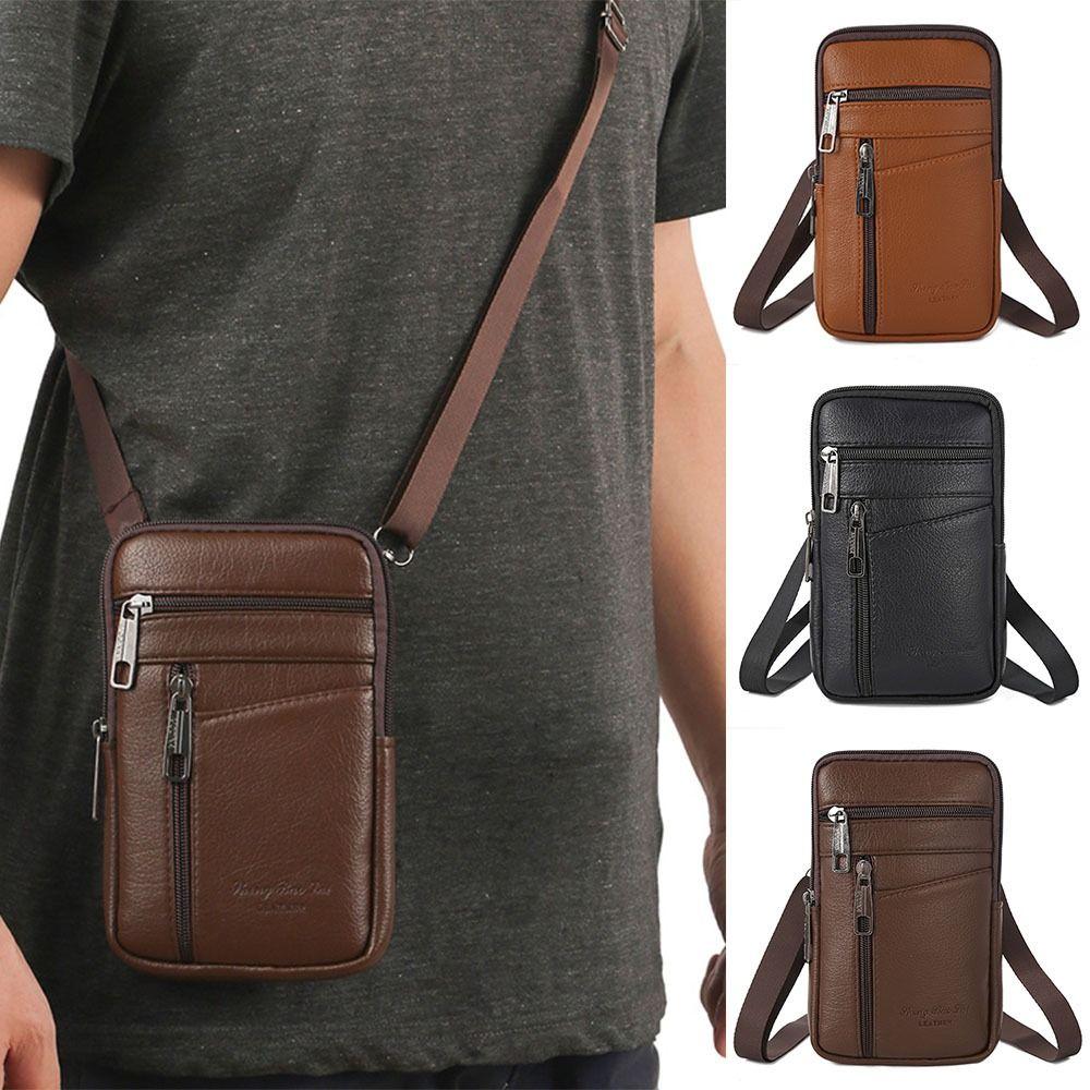 

Квадратные мужские сумки-мессенджеры в корейском стиле, простая сумка для телефона, универсальная ПУ сумка через плечо для путешествий коричневый