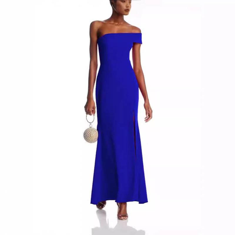 New autumn and winter women's clothing one-shoulder fashion split-ended dress long dress temperament dress