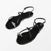 Designer Sexy Open Toe Cross Strap Over Toe Leather Flat Sandals Women Sexy Cross Strap Metal Decorative Summer Flats Slippers