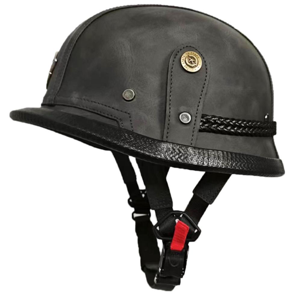 Electric Car Half Helmet Men and Women Four Seasons Cruise Retro German Leather Helmet Handmade Helmet