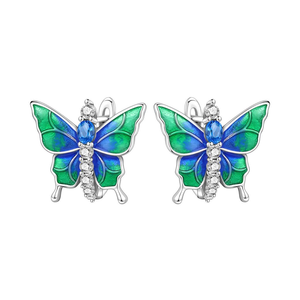 925 Silver Bees Butterflies Insects Series Zircon Hoop Earrings Women Jewelry Gifts Accessories