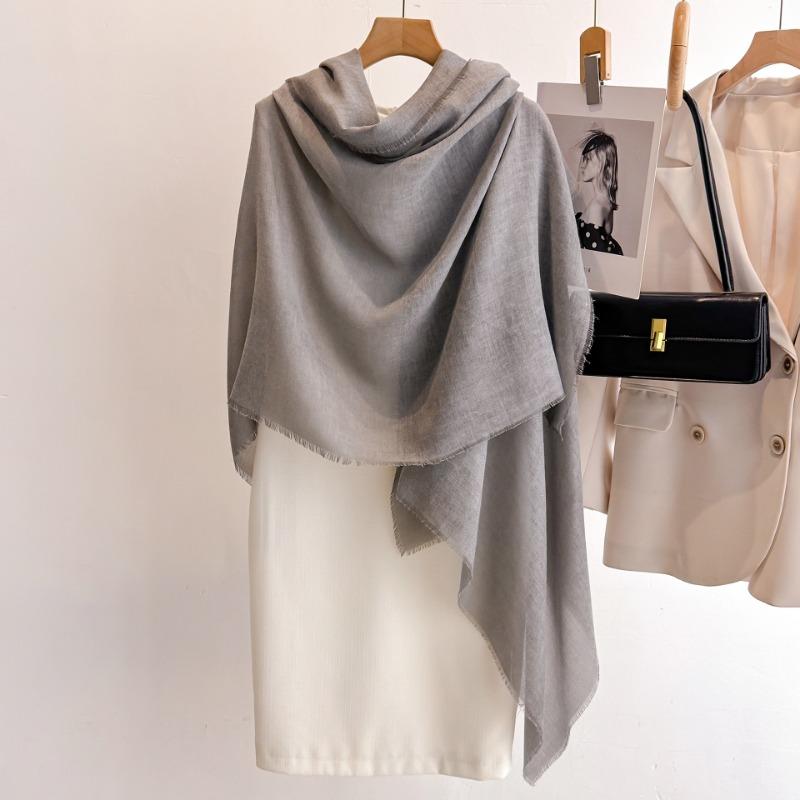 Women S Summer Thin Solid Color Scarf With Tassels For Sun Protection