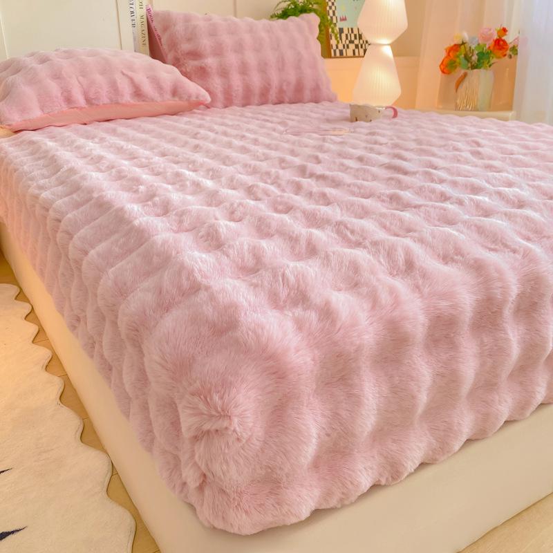 Coral Velvet Bubble Milk Fitted Sheet: Thick Winter Mattress Protector
