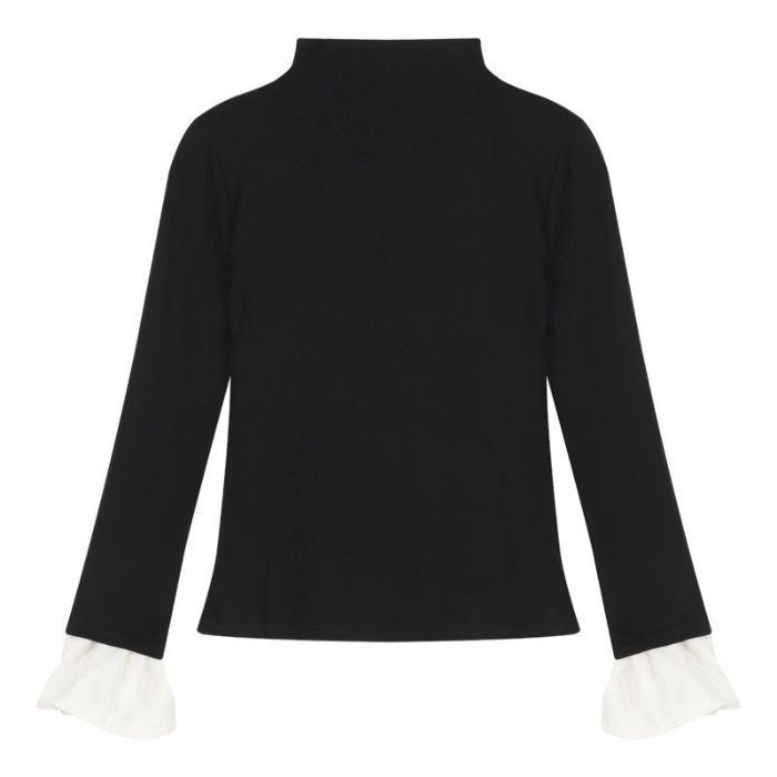 

Women s Black Slim-Fit Long-Sleeve T-Shirt with Ruffle Trim and Flared Sleeves Large