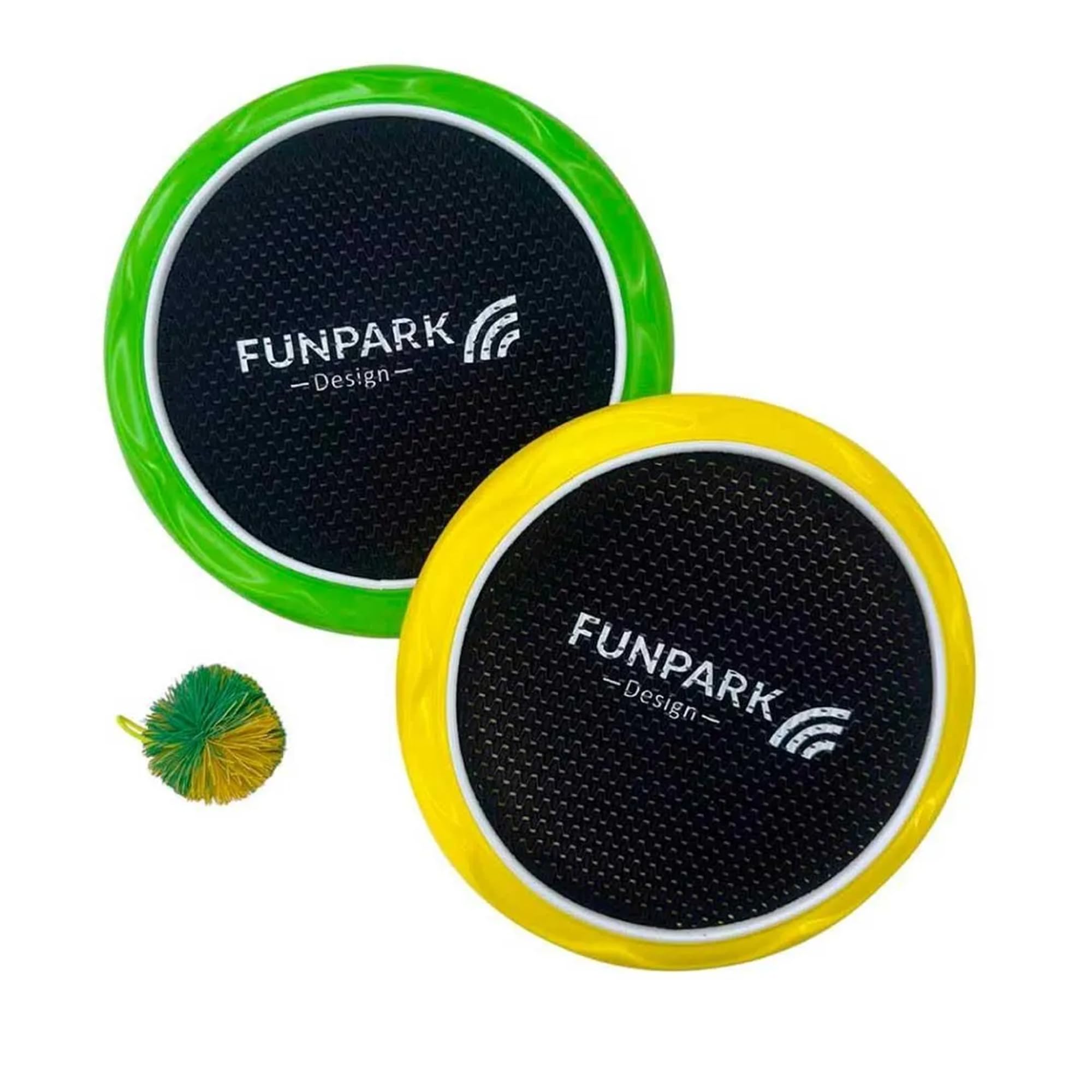 

FUNPARK Trampoline Paddle Ball, Green x Yellow, Flying Disc, Outdoor Play, Park Play, Rally, Ball Included, Racket Sports, 2-Way, 33005
