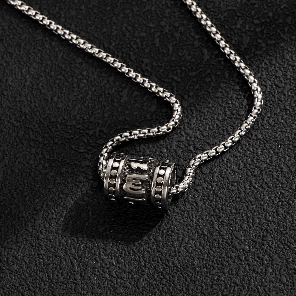 Men's Distressed Stainless Steel Embossed Pendant Necklace with Long Box Chain