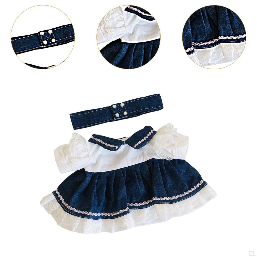 2x Fashion Dolls Denim Dress with Belt, Costume Accessories for 15inch Girl Thanksgiving Gifts
